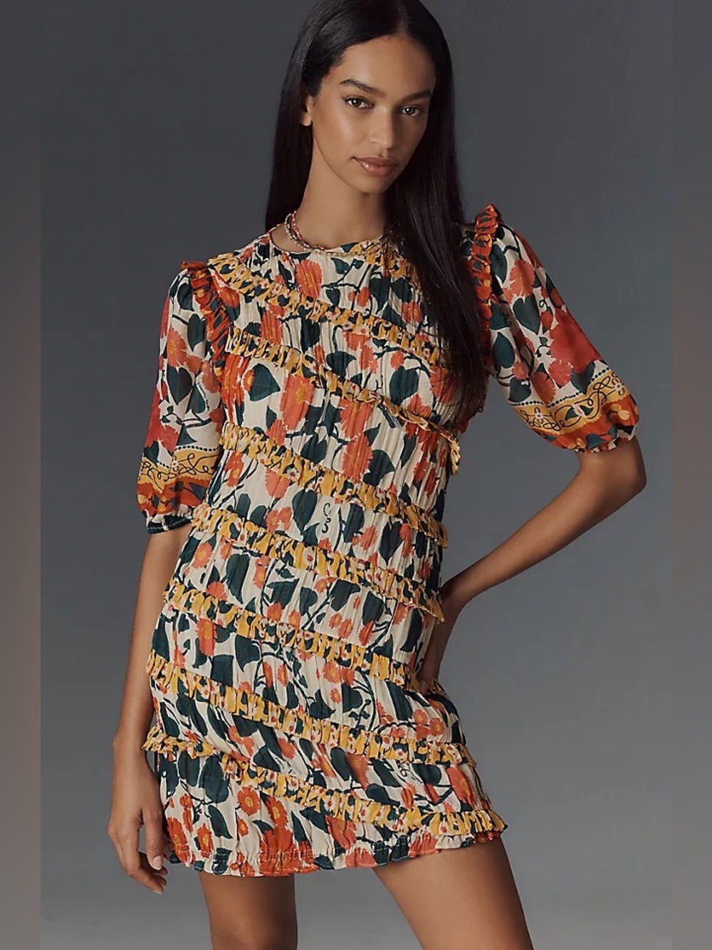 Farm Rio Puff Sleeve Fitted Mini Dress